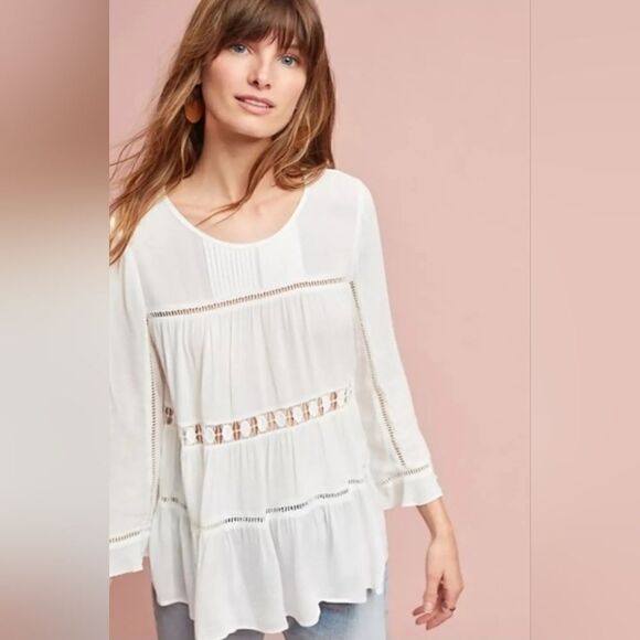 Maeve Laban Lace-trim Top from Anthropologie size S ivory - Picture 1 of 8
